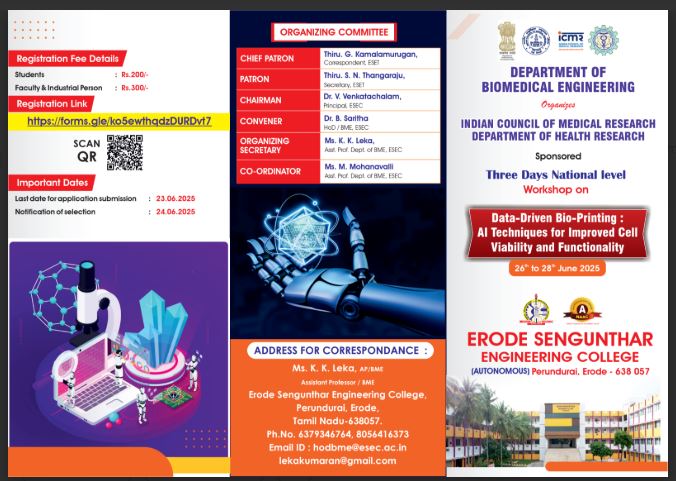 ICMR Sponsored 3-Days National Level Workshop on Data-Driven Bio-Printing: AI Techniques for Improved Cell Viability and Functionality 2025